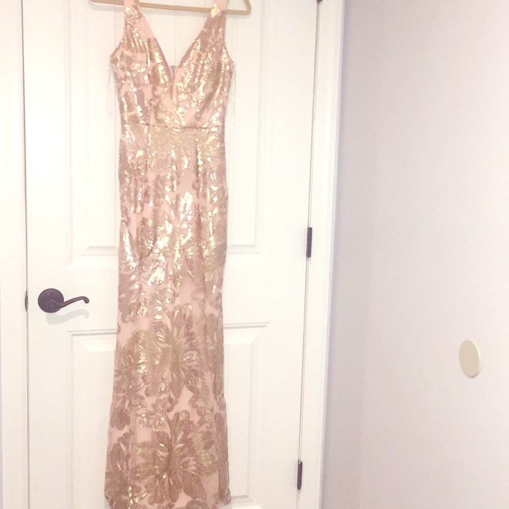 Rose gold sequin evening dress